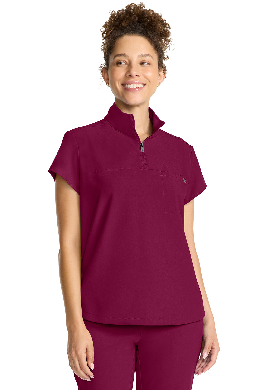 HEALING HANDS - Women's Partial Zip Stand Collar Top - Ebony Store